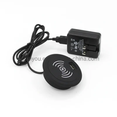 家具デスクトップラウンド隠しマウントワイヤレス電話充電器 5V2a シングル USB 充電ポートカスタムロゴ