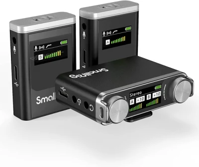 Smallrig W60 ワイヤレスマイク、電話、スマートフォン、カメラ用、デュアルチャンネルノイズリダクションワイヤレスラベリアマイク、Vlog 用ゲインコントロール
