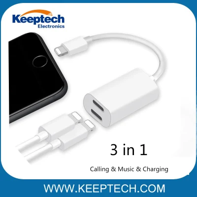iPhone 7/7plus 用 2 in 1 アダプター ケーブル 8 ピン ヘッドフォン充電およびオーディオ アダプター スプリッター ケーブル (デュアル ポート付き)